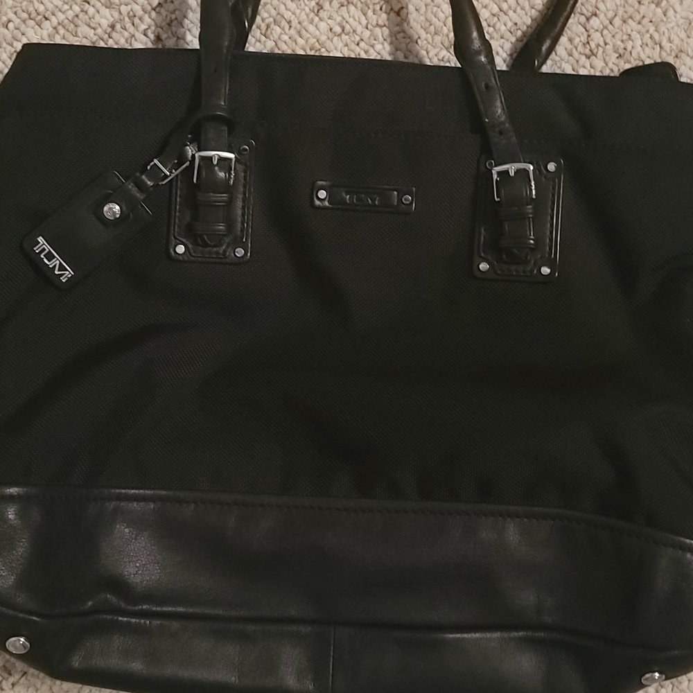 TUMI  Leather and Canvas Travel Tote Bag